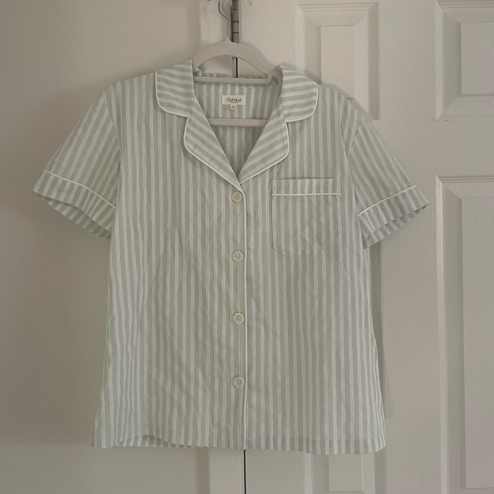 BEDHEAD Striped Classic Organic Cotton Lounge Pajama Set Mint Green Beach - Picture 2 of 9